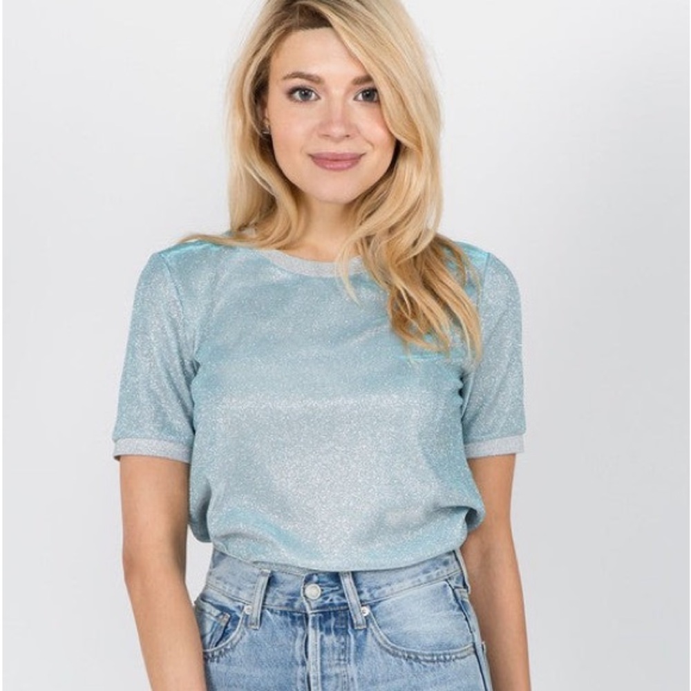 Women’s On Twelth Light Blue Sparkle Tee. Size S-L. NWT!